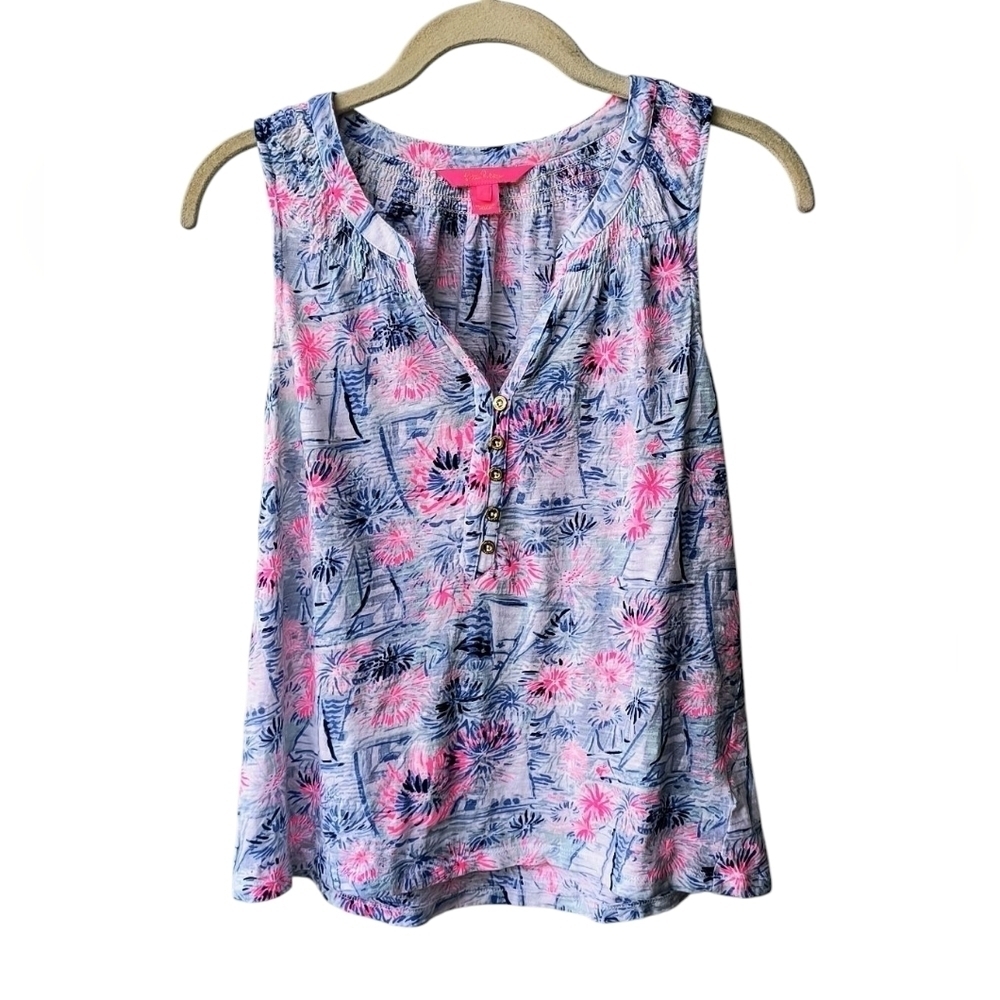 Lilly Pulitzer Essie Sea to Shining Sea Sleeveless Popover Blouse, S